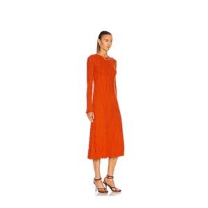SIMON MILLER Wells Rib-Knit long sleeve rusty orange Midi Dress size small